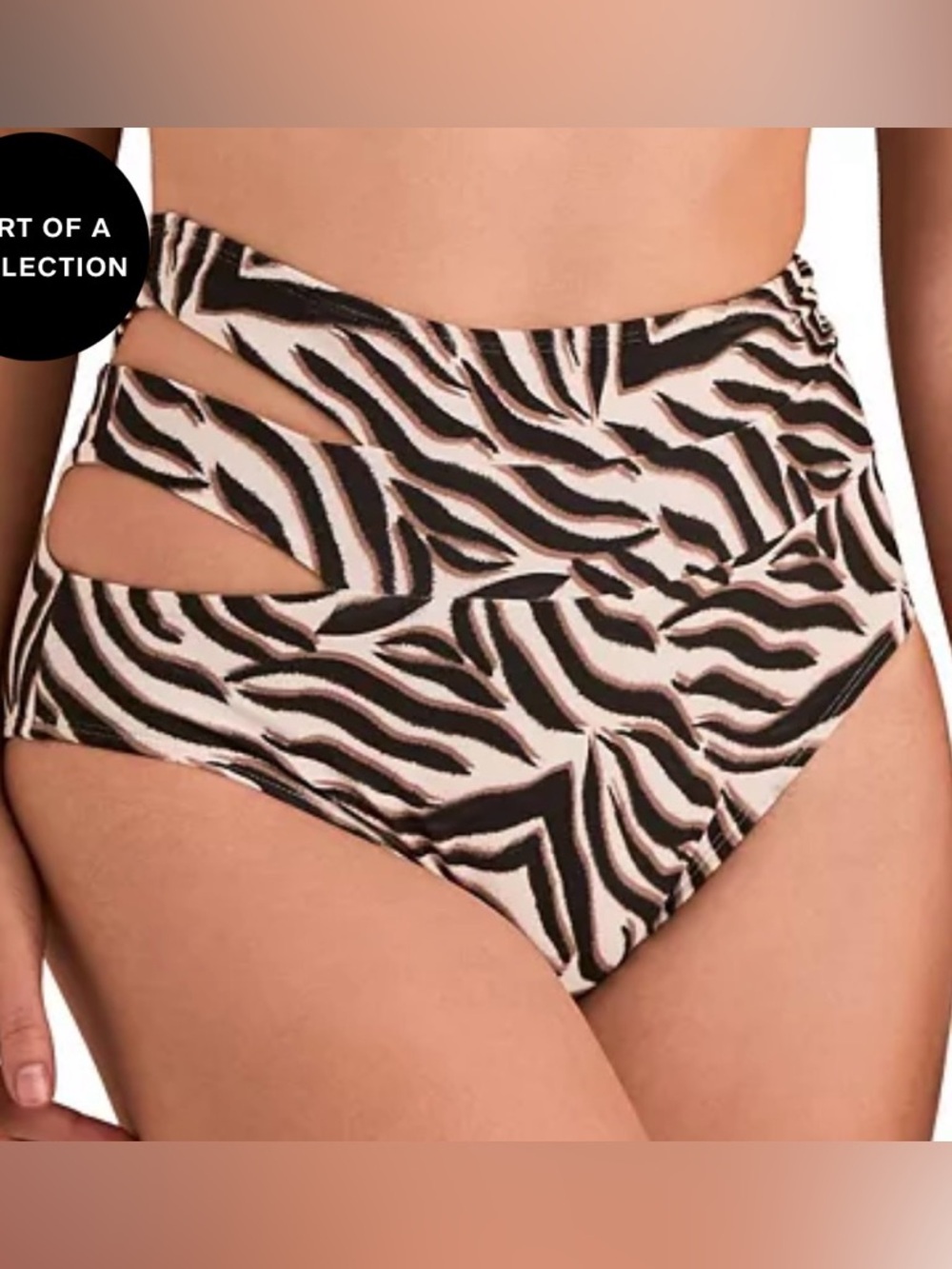 Adore Me Black and Beige Zebra-Print Bikini Bottom